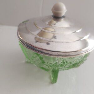 Sowerby Art Deco Green Glass Butterfly Trinket Bowl 1930's pattern 2552